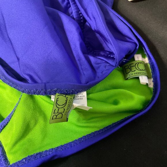 Becca 2pc Swimsuit Top D Bottom Lg Purple Green Beaded Nylon Spandex Preloved - Picture 4 of 8